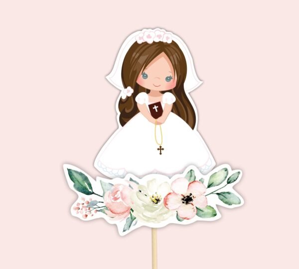 CENTERPIECES Girl First Holy Communion Printable, First Holy Communion Cake Topper, First Communion decor, Instant download, FC13