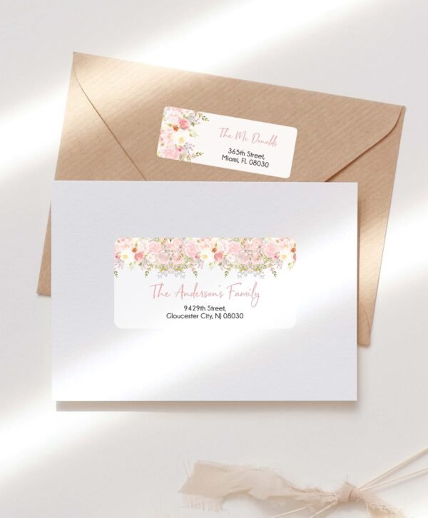 First Communion Address Labels and Return address Label, Avery Label, Girl First communion Label Floral Pink Blush Watercolor, Editable