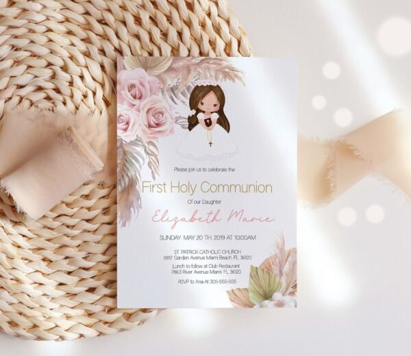 BOHO Photo Booth Selfie Frame Girl First Communion, First Communion Decoration, Digital photo boot frame, Light Pink and Gold - Image 5