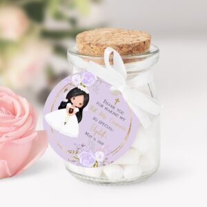 Girl favor tags communion, printable tags, communion girl, thank you tags communion, personalized favor tags, dark girl, FC03