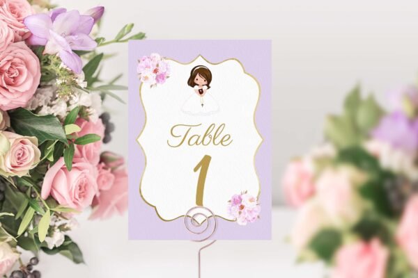 First Communion invitation girl, Printable Invitation, Floral Watercolor, Purple and Silver, Personalized invitation, FC03 - Image 10