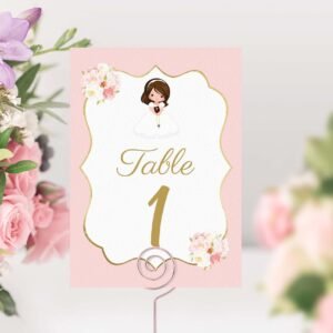 Girl First Holy Communion Table Numbers, Printable Table Numbers, First Communion decor, Light pink watercolor, Instant download, FC01