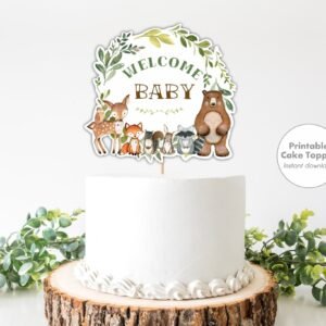 Woodland Cake Topper Printable, Boy Baby Shower Cake Topper, Woodland animals baby shower, Shower Decoration, Centerpiece, Instant download
