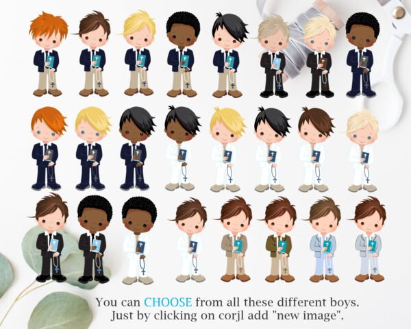 First Communion invitation siblings, communion twins, first communion boy and girl printable invitation, greenery invitation, FC04 - Image 4