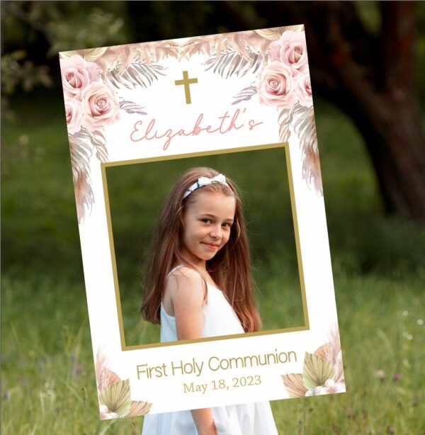 Girl First Holy Communion Invitation, Boho First Holy Communion invitation, Printable Invitation, Editable Template, Pampas grass Watercolor - Image 6