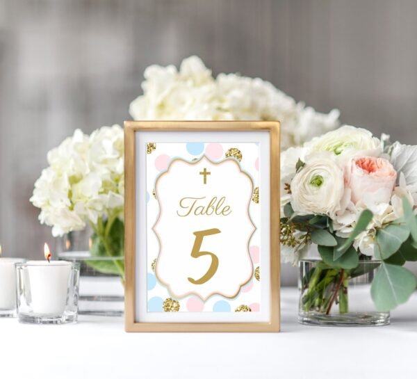 First Holy Communion Girl Place cards, Tent cards, Editable Template, Printable place cards, Baptism, Polka Dots, Table Decor, FC09 - Image 4