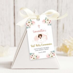 Girl First Communion Favor tag, Faith Plants the seed Love make it grow, Editable Favor Tags, favor tag template, Printable tags, Editable