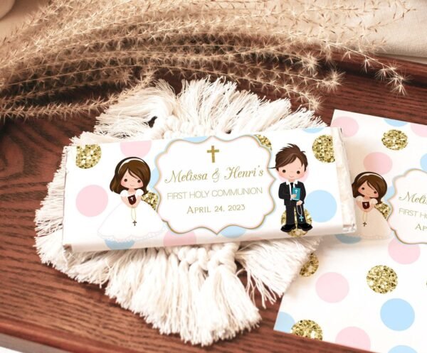 First Holy Communion Favor Tags, Siblings Communion, Communion Favors Twins, Printable Tags, Personalized Favor Tags, Polka Dots , FC09 - Image 7