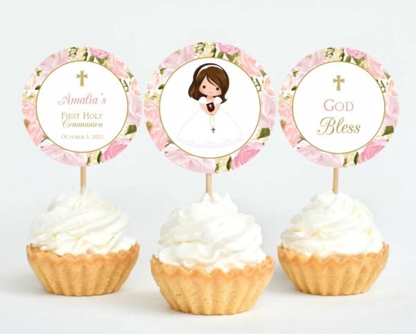 Printable First Communion Invitation for Girl – Watercolor Wreath & Greenery Design - Image 6
