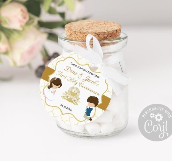 Hand Sanitizer Printable Label, First Communion Boy and Girl, Sanitizer label, Communion favors, Twins communion, Editable Template, FC17 - Image 4