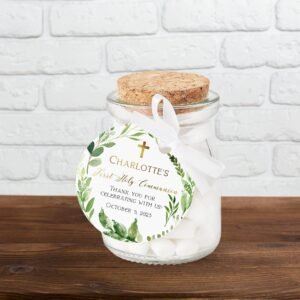 Rustic First Holy Communion favor tag, Greenery Favor tag, Christening tags, Printable labels, Baptism Favors, Editable template