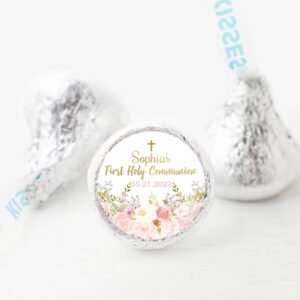 Hershey Kiss Label Template, Girl First holy communion, Communion label Kiss, Printable Label, Floral Blush Pink Watercolor