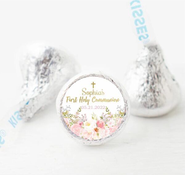 Hershey Kiss Label Template, Girl First holy communion, Communion label Kiss, Printable Label, Floral Blush Pink Watercolor