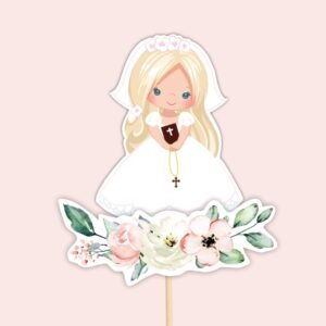CENTERPIECES First Holy Communion Printable, Girl First Holy Communion Cake Topper, First Communion decor, Blond Girl Instant download, FC13