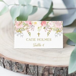 Place cards First Communion girl, editable Template, Printable place cards, Baptism, Instant download, communion decoration