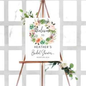 Succulents Bridal shower welcome sign, printable, boho welcome sign, wreath watercolor, bridal shower decorations, bohemian bridal shower