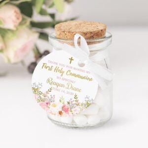 First holy communion favor tags, communion gift tag, first communion favors, gift tags communion, floral blush, First Communion labels