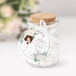 First Holy Communion Favor Tags Girl, printable tags, Communion Girl, Thank you tags communion, Greenery White flowers, Editable