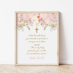 First Holy Communion Bible Verse, Girl Communion Prayer, Communion Decoration, Pink and Gold, Blush Pink, Editable Template, FC18