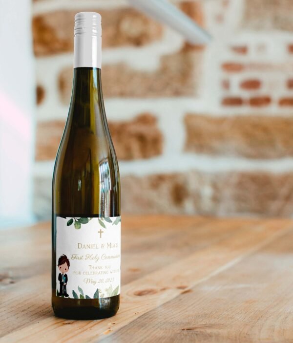 Wine Bottle label, Boy and Girl First Holy Communion, Champagne label, Greenery First Holy Communion wine label, Printable label, FC04 - Image 2