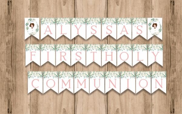Girl First Communion Banner – Printable First Communion Decorations – Editable Digital Banner for Holy Communion Party - Image 2