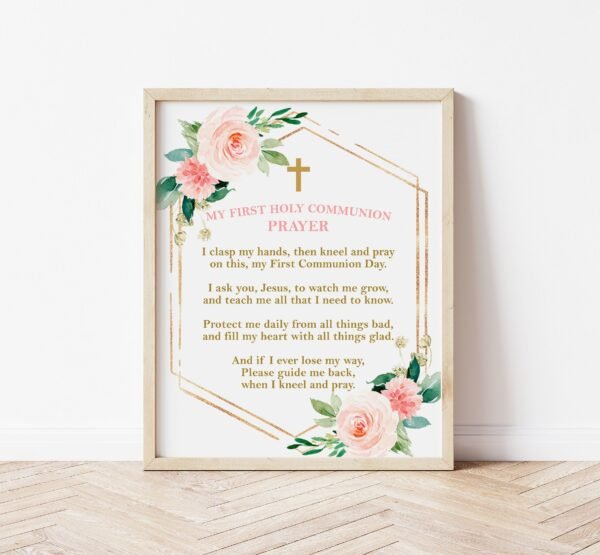First communion favor tags, girl communion printable tags, personalized tags, first communion favors, Floral frame gold, FC05 - Image 4