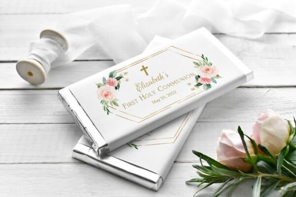 First communion favor tags, girl communion printable tags, personalized tags, first communion favors, Floral frame gold, FC05 - Image 5