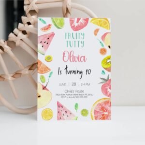 Fruit 10th Birthday Invitation, Girl birthday invitation, Fruity Tutti, Watermelon Lemon Invitation Editable Template, Summer invite