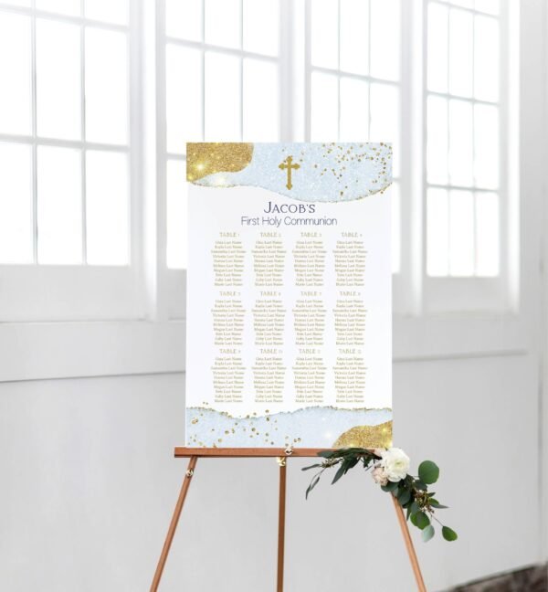 First Holy Communion Invitation BUNDLE, 1st Communion Printables, First communion Boy and Girl Printable Invite, Sky blue and gold, FC011 - Image 8