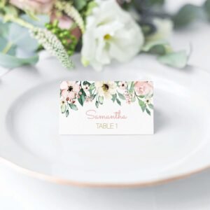 Place cards First Holy Communion Girl, Communion Table tent cards, Printable place cards, Baptism, Flowers greenery, editable Template, FC13