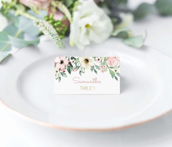 Place cards First Holy Communion Girl, Communion Table tent cards, Printable place cards, Baptism, Flowers greenery, editable Template, FC13
