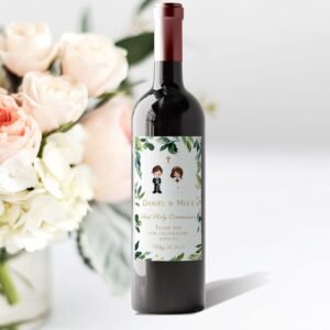 Wine Bottle label, Boy and Girl First Holy Communion, Champagne label, Greenery First Holy Communion wine label, Printable label, FC04
