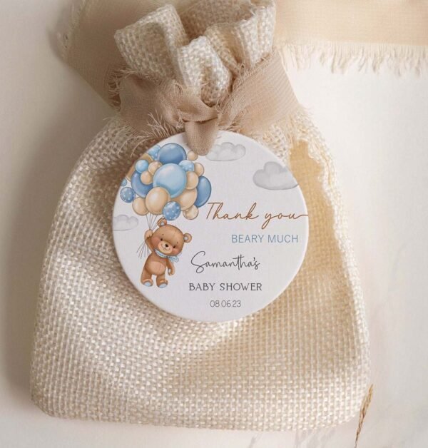 Teddy Bear Baby Shower Favor Tag Printable, Thank you tags, Teddy Bear Ballons Gift Tag, Editable Template, Digital Download - Image 2