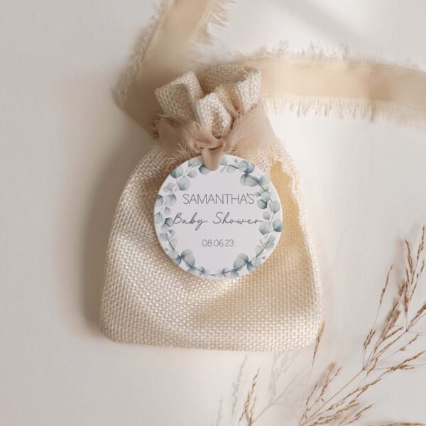 Baby Shower Tag Printable Baby Shower Favor tag, Botanical Greenery Wreath Editable template, Minimalist - Image 2