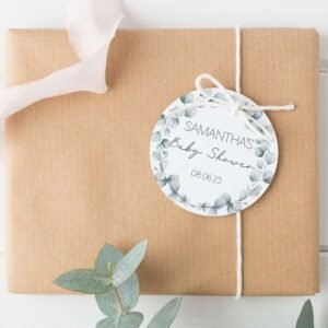 Baby Shower Tag Printable Baby Shower Favor tag, Botanical Greenery Wreath Editable template, Minimalist
