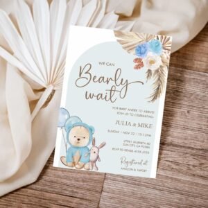 We can Bearly wait shower invitation, Teddy Bear Baby Shower Invitation, Boho baby shower, Printable, Editable template, BSTEDDYBLU