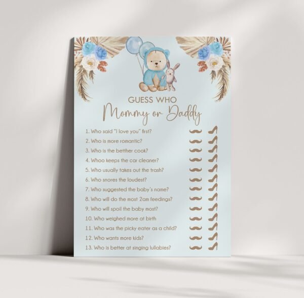 Teddy Bear baby shower games Mommy or Daddy