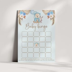 Teddy Bear Baby Shower Bingo Game, We Can Bearly Wait Baby Shower Game, Boho Bingo Baby Shower Game, Boy Baby Shower, Bingo Game card