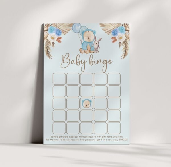 Teddy Bear Baby Shower Bingo Game, We Can Bearly Wait Baby Shower Game, Boho Bingo Baby Shower Game, Boy Baby Shower, Bingo Game card