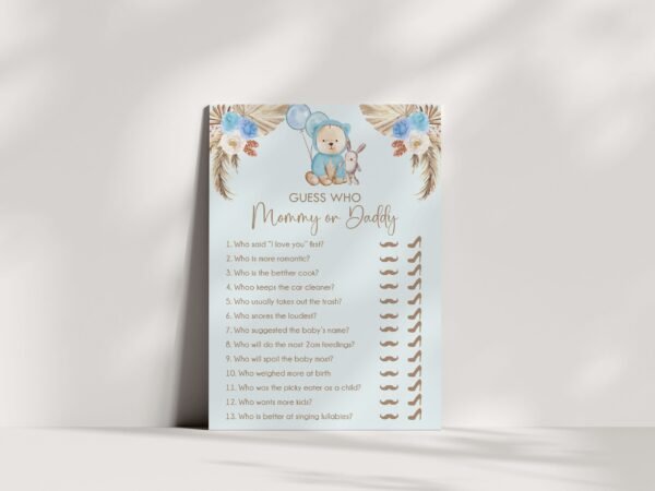 Guess who mommy or daddy Baby Shower Game, Teddy Bear Baby Shower game, We Can Bearly Wait Baby Shower Game, Boho Baby Shower Game - Image 2