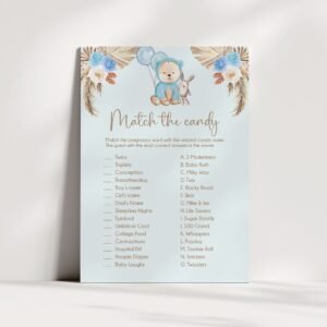 Teddy Bear Baby Shower Match the candy Game, We Can Bearly Wait Baby Shower Game, Boho Baby Shower Game, Boy Baby Shower, Instant download