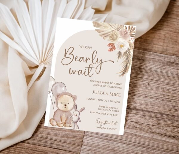 Bingo Game Teddy Bear Baby Shower, We Can Bearly Wait Baby Shower Game, Boho Bingo Baby Shower Game, Neutral Baby Shower, Printable Game - Image 3