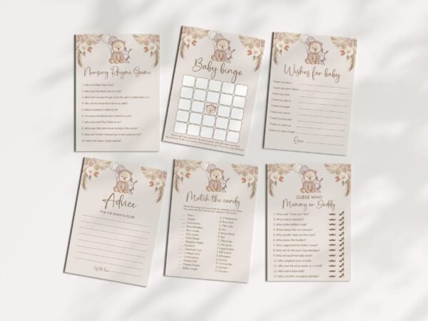 Bingo Game Teddy Bear Baby Shower, We Can Bearly Wait Baby Shower Game, Boho Bingo Baby Shower Game, Neutral Baby Shower, Printable Game - Image 2
