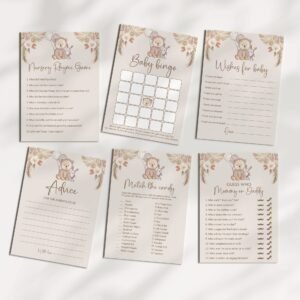 We Can Bearly Wait Baby Shower Games, Boho Teddy Bear Baby Shower Games Bundle, Boy Baby Shower, Bingo Game, Instant download