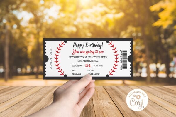 Baseball Ticket Template, Baseball gift, Baseball Team, Printable Gift Idea, Birthday Voucher Template, Birthday Gift, Birthday Coupons - Image 3