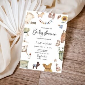 Gender Neutral Baby Shower Invitation Template, Boho Baby Shower Invitation, Bohemian Reveal, Baby Clothes Shower Invite, Editable template
