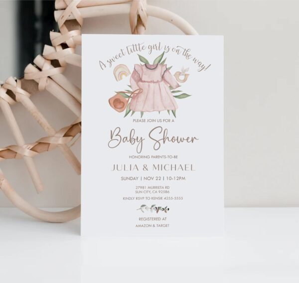 Girl Baby Shower Invitation, Boho Baby Shower Invitation Template, Girl Baby Clothes Shower Invite, Boho Rainbow, Editable template - Image 3