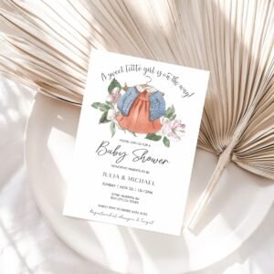 Girl Baby Shower Invitation, Boho Baby Shower Invitation Template, Girl Baby Clothes Shower Invite, Vintage Dress, Editable template, BH111