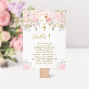 First communion Seating chart, Girl first communion or Baptism, Editable Seating Chart, Printable Seating plan, Blush pink and gold