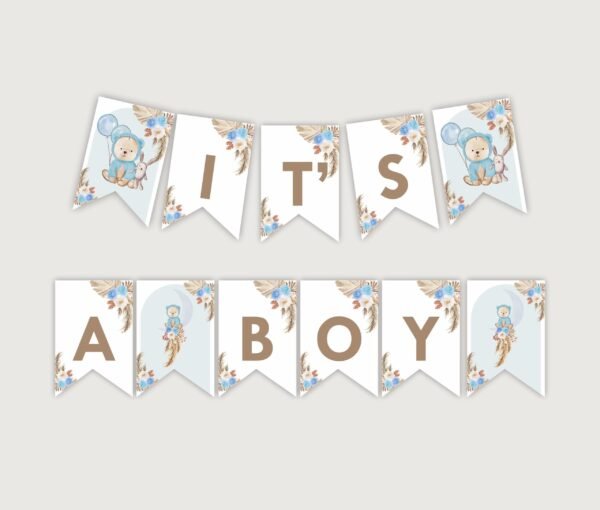 Banner It's a Boy Teddy Bear Baby Shower, Baby Shower Decoration, Boy Baby Shower, Printable banner, Instant download